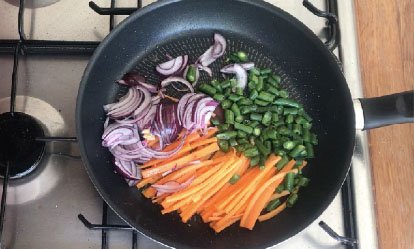 Saltear las verduras - Solomillo de cerdo