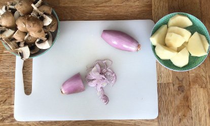 Las verduras - Bistec con pure de patatas